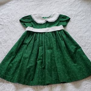 Handmade Vintage green and white short sleeves with collar girls dress new